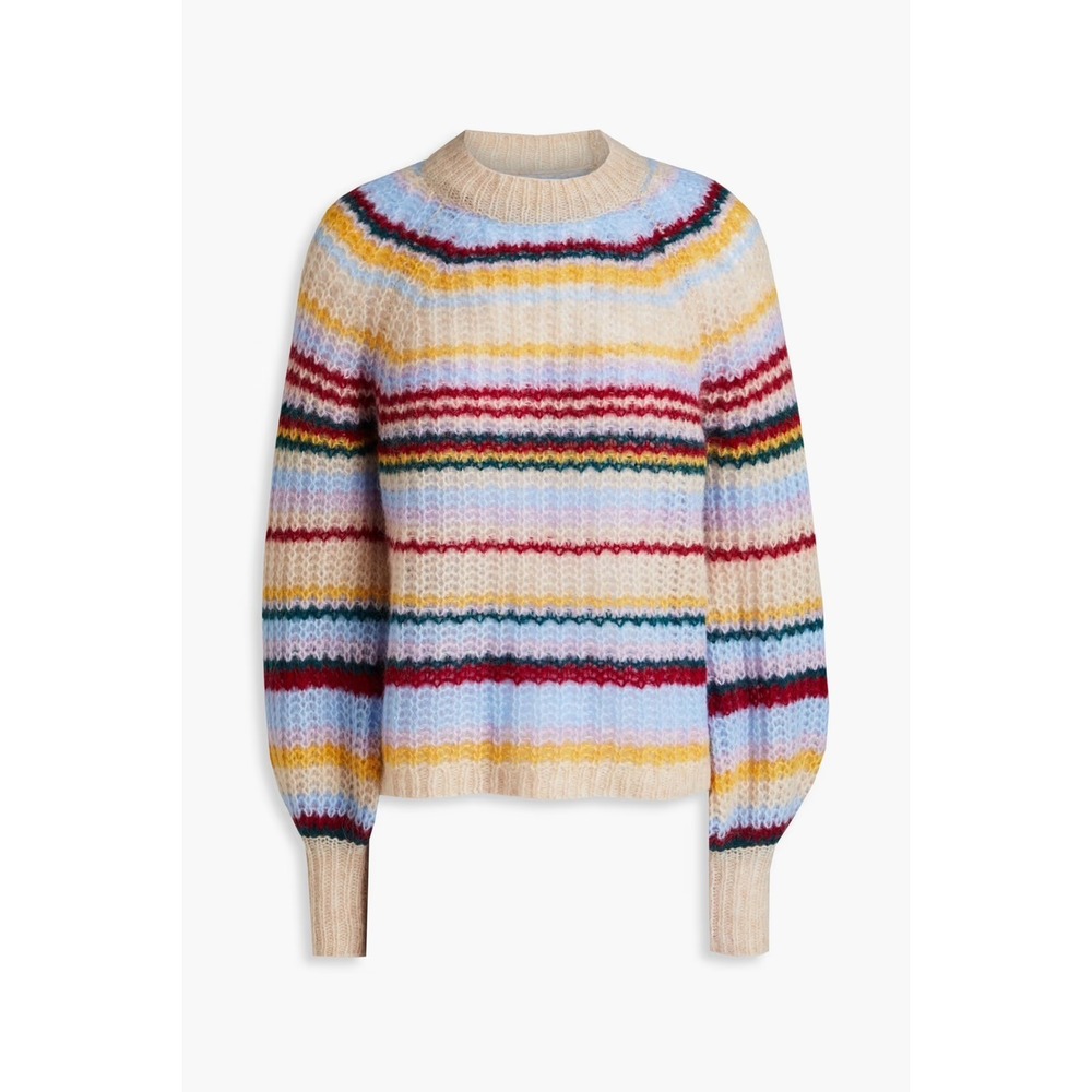 Stella Nova Womens Wool Blend Striped Open Knit Balloon Sleeve Sweater Size S